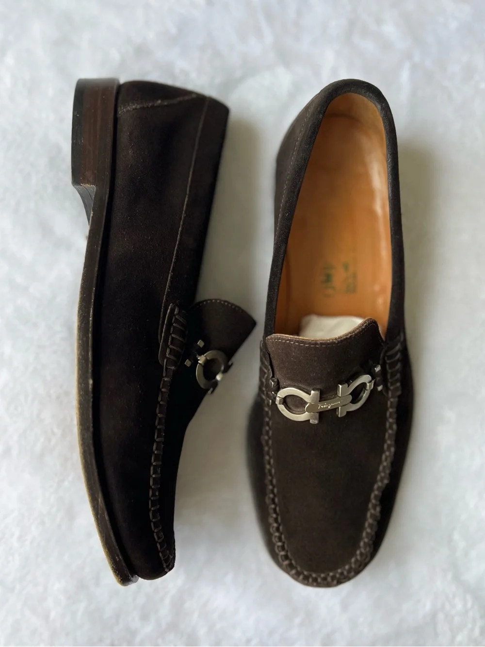 Salvatore Ferragamo Dark Brown Suede Gancini Bit Loafers